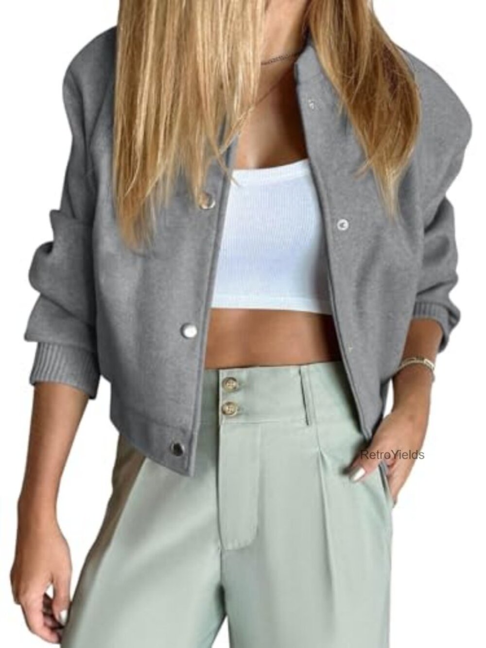 Cropped Varsity Bomber Jacket Casual Winter Outerwear Recycled Material